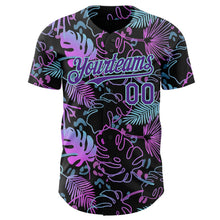 Laden Sie das Bild in den Galerie-Viewer, Uksn Individuelles Schwarz Violett-Eisblau Cyber Tropische Palmen Musikfestival Authentisches Baseball-Trikot
