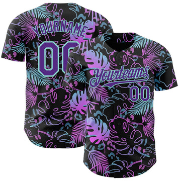 Uksn Individuelles Schwarz Violett-Eisblau Cyber Tropische Palmen Musikfestival Authentisches Baseball-Trikot