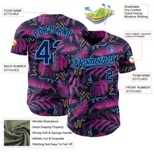 Laden Sie das Bild in den Galerie-Viewer, Uksn Individuelles Schwarz Marineblau Violett-Himmelblau Cyber Tropische Palmen Musikfestival Authentisches Baseball-Trikot
