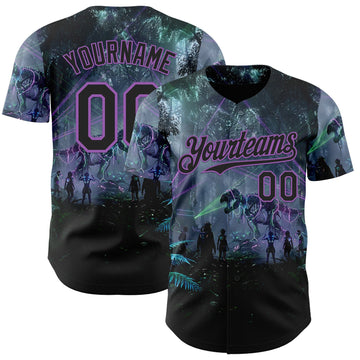 Uksn Individuelles Schwarz-Mittelviolett Cyber Tropische Palmen Gothic-Fantasie Authentisches Baseball-Trikot