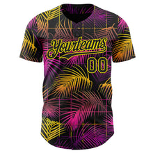 Laden Sie das Bild in den Galerie-Viewer, Uksn Individuelles Schwarz Violett-Hellgelb Cyber Tropische Palmen Musikfestival Authentisches Baseball-Trikot
