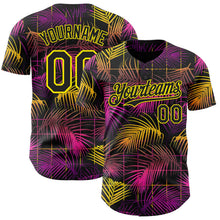 Laden Sie das Bild in den Galerie-Viewer, Uksn Individuelles Schwarz Violett-Hellgelb Cyber Tropische Palmen Musikfestival Authentisches Baseball-Trikot
