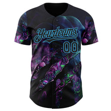 Laden Sie das Bild in den Galerie-Viewer, Uksn Individuelles Schwarz-Himmelblau Cyber Tropische Palmen Gothic-Fantasie Gothic-Fantasie Authentisches Baseball-Trikot
