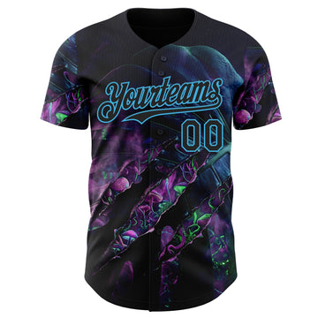 Uksn Individuelles Schwarz-Himmelblau Cyber Tropische Palmen Gothic-Fantasie Gothic-Fantasie Authentisches Baseball-Trikot