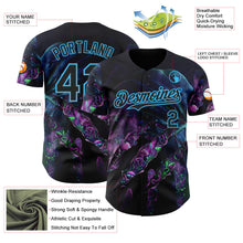 Laden Sie das Bild in den Galerie-Viewer, Uksn Individuelles Schwarz-Himmelblau Cyber Tropische Palmen Gothic-Fantasie Gothic-Fantasie Authentisches Baseball-Trikot
