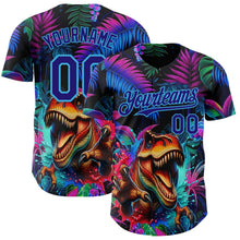 Laden Sie das Bild in den Galerie-Viewer, Uksn Individuelles Schwarz Dunkelviolett-Himmelblau Cyber Tropische Palmen Musikfestival Gothic-Fantasie Authentisches Baseball-Trikot
