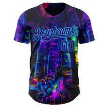 Laden Sie das Bild in den Galerie-Viewer, Uksn Individuelles Schwarz Dunkelviolett Violett-Himmelblau Cyber Tropische Palmen Musikfestival Gothic-Fantasie Authentisches Baseball-Trikot
