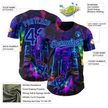 Laden Sie das Bild in den Galerie-Viewer, Uksn Individuelles Schwarz Dunkelviolett Violett-Himmelblau Cyber Tropische Palmen Musikfestival Gothic-Fantasie Authentisches Baseball-Trikot

