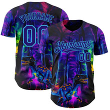 Laden Sie das Bild in den Galerie-Viewer, Uksn Individuelles Schwarz Dunkelviolett Violett-Himmelblau Cyber Tropische Palmen Musikfestival Gothic-Fantasie Authentisches Baseball-Trikot
