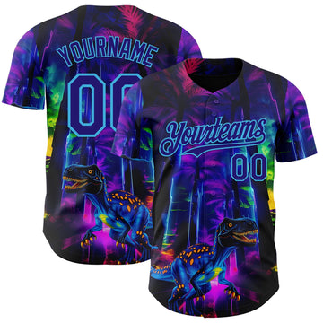 Uksn Individuelles Schwarz Dunkelviolett Violett-Himmelblau Cyber Tropische Palmen Musikfestival Gothic-Fantasie Authentisches Baseball-Trikot