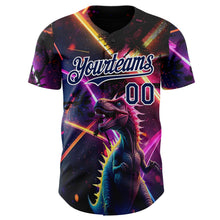 Laden Sie das Bild in den Galerie-Viewer, Uksn Individuelles Schwarz Marineblau Violett-Weiß Cyber Tropische Palmen Musikfestival Gothic-Fantasie Authentisches Baseball-Trikot
