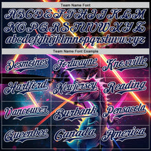 Laden Sie das Bild in den Galerie-Viewer, Uksn Individuelles Schwarz Marineblau Violett-Weiß Cyber Tropische Palmen Musikfestival Gothic-Fantasie Authentisches Baseball-Trikot
