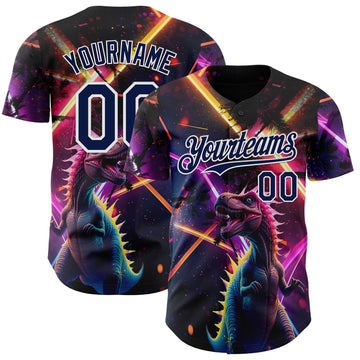 Uksn Individuelles Schwarz Marineblau Violett-Weiß Cyber Tropische Palmen Musikfestival Gothic-Fantasie Authentisches Baseball-Trikot