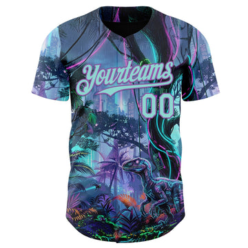 Uksn Individuelles Schwarz Eisblau-Mittelviolett Cyber Tropische Palmen Musikfestival Gothic-Fantasie Authentisches Baseball-Trikot