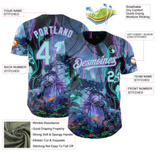 Laden Sie das Bild in den Galerie-Viewer, Uksn Individuelles Schwarz Eisblau-Mittelviolett Cyber Tropische Palmen Musikfestival Gothic-Fantasie Authentisches Baseball-Trikot
