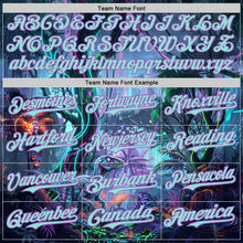 Laden Sie das Bild in den Galerie-Viewer, Uksn Individuelles Schwarz Eisblau-Mittelviolett Cyber Tropische Palmen Musikfestival Gothic-Fantasie Authentisches Baseball-Trikot
