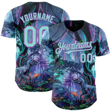 Laden Sie das Bild in den Galerie-Viewer, Uksn Individuelles Schwarz Eisblau-Mittelviolett Cyber Tropische Palmen Musikfestival Gothic-Fantasie Authentisches Baseball-Trikot
