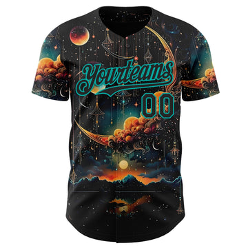 Uksn Individuelles Schwarz-Aqua Galaxie Stern Nebel Authentisches Baseball-Trikot