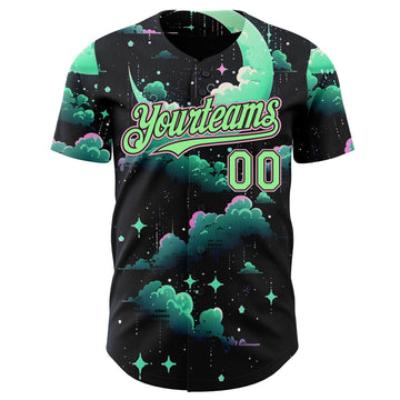 Uksn Individuelles Schwarz Erbsengrün-Hellrosa Galaxie Stern Nebel Authentisches Baseball-Trikot