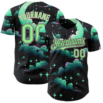 Uksn Individuelles Schwarz Erbsengrün-Hellrosa Galaxie Stern Nebel Authentisches Baseball-Trikot