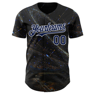 Uksn Individuelles Schwarz Marineblau-Weiß Galaxie Stern Authentisches Baseball-Trikot