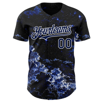 Uksn Individuelles Schwarz Marineblau-Weiß Galaxie Stern Nebel Authentisches Baseball-Trikot