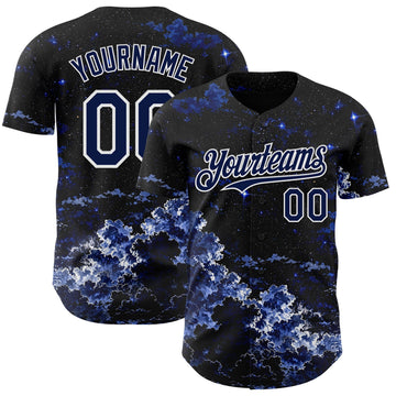 Uksn Individuelles Schwarz Marineblau-Weiß Galaxie Stern Nebel Authentisches Baseball-Trikot