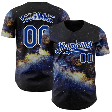 Uksn Individuelles Schwarz Royalblau-Weiß Galaxie Stern Nebel Authentisches Baseball-Trikot