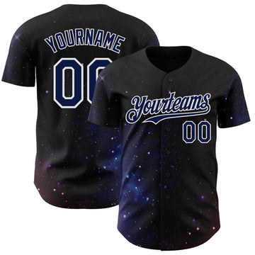 Uksn Individuelles Schwarz Marineblau-Weiß Galaxie Stern Authentisches Baseball-Trikot
