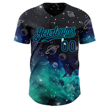 Laden Sie das Bild in den Galerie-Viewer, Uksn Individuelles Schwarz Marineblau-Aqua Galaxie Stern Authentisches Baseball-Trikot
