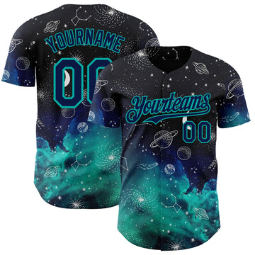 Uksn Individuelles Schwarz Marineblau-Aqua Galaxie Stern Authentisches Baseball-Trikot