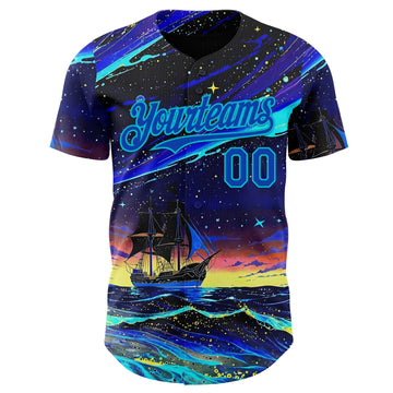 Uksn Individuelles Schwarz Gewitterblau-Lakes Blau Galaxie Stern Authentisches Baseball-Trikot