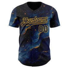 Laden Sie das Bild in den Galerie-Viewer, Uksn Individuelles Schwarz Marineblau-Gold Galaxie Stern Nebel Authentisches Baseball-Trikot
