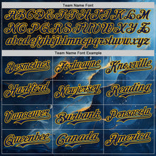 Laden Sie das Bild in den Galerie-Viewer, Uksn Individuelles Schwarz Marineblau-Gold Galaxie Stern Nebel Authentisches Baseball-Trikot
