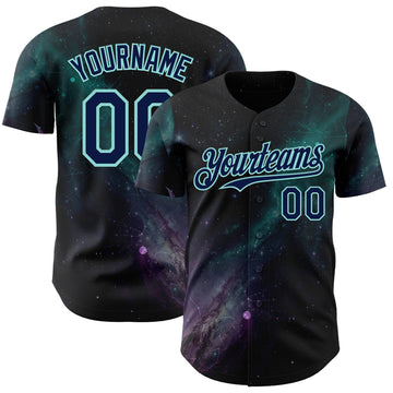 Uksn Individuelles Schwarz Marineblau-Eisblau Galaxie Stern Nebel Authentisches Baseball-Trikot