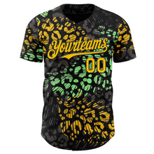 Laden Sie das Bild in den Galerie-Viewer, Uksn Individuelles Schwarz Gelb-Grün Leopardenprint Authentisches Baseball-Trikot
