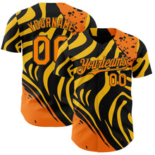 Laden Sie das Bild in den Galerie-Viewer, Uksn Individuelles Schwarz Bay Orange-Gelb Leopardenprint Tigerstreifen Authentisches Baseball-Trikot
