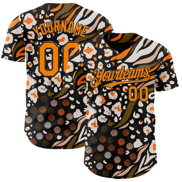 Uksn Individuelles Schwarz Bay Orange-Weiß Leopardenprint Tigerstreifen Authentisches Baseball-Trikot