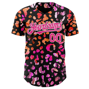 Uksn Individuelles Schwarz Hot Pink-Weiß Leopardenprint Authentisches Baseball-Trikot