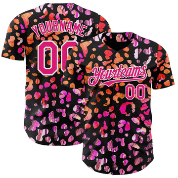 Uksn Individuelles Schwarz Hot Pink-Weiß Leopardenprint Authentisches Baseball-Trikot