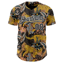 Laden Sie das Bild in den Galerie-Viewer, Uksn Individuelles Schwarz-Weiß Leopardenprint Tropischer Dschungel Authentisches Baseball-Trikot
