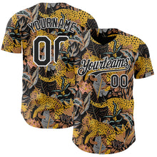 Laden Sie das Bild in den Galerie-Viewer, Uksn Individuelles Schwarz-Weiß Leopardenprint Tropischer Dschungel Authentisches Baseball-Trikot
