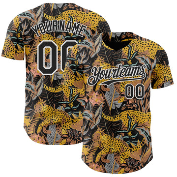 Uksn Individuelles Schwarz-Weiß Leopardenprint Tropischer Dschungel Authentisches Baseball-Trikot