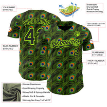 Laden Sie das Bild in den Galerie-Viewer, Uksn Individuelles Schwarz-Neongrün Pfauenfeder-Print Authentisches Baseball-Trikot
