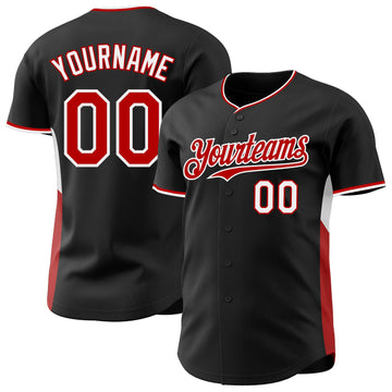 Uksn Individuelles Schwarz Rot-Weiß Klassischer Farbblock Seitenpanel-Streifen Authentisches Baseball-Trikot