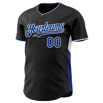 Uksn Individuelles Schwarz Royalblau-Weiß Klassischer Farbblock Seitenpanel-Streifen Authentisches Baseball-Trikot