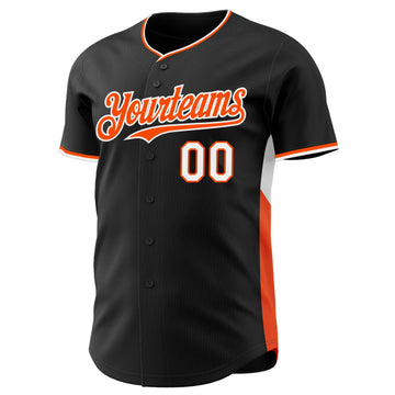 Uksn Individuelles Schwarz Orange-Weiß Klassischer Farbblock Seitenpanel-Streifen Authentisches Baseball-Trikot