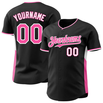 Uksn Individuelles Schwarz Pink-Weiß Klassischer Farbblock Seitenpanel-Streifen Authentisches Baseball-Trikot