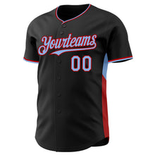 Laden Sie das Bild in den Galerie-Viewer, Uksn Individuelles Schwarz Hellblau-Rot Klassischer Farbblock Seitenpanel-Streifen Authentisches Baseball-Trikot
