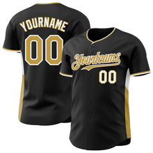 Laden Sie das Bild in den Galerie-Viewer, Uksn Individuelles Schwarz Altgold-Weiß Klassischer Farbblock Seitenpanel-Streifen Authentisches Baseball-Trikot
